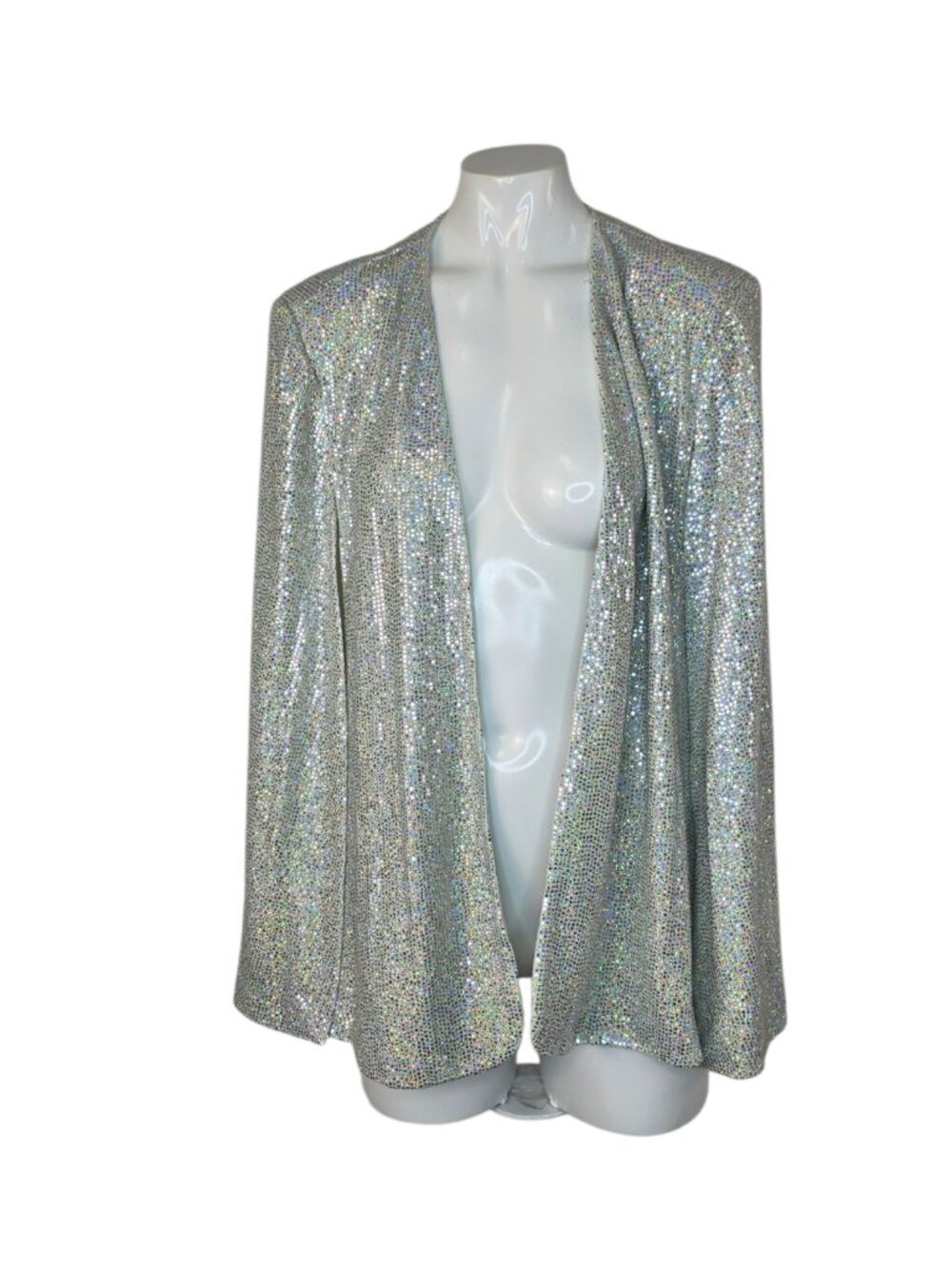 Venus Shimmer Metallic Disco Ball Cape, Open Front, Silver, Size 16